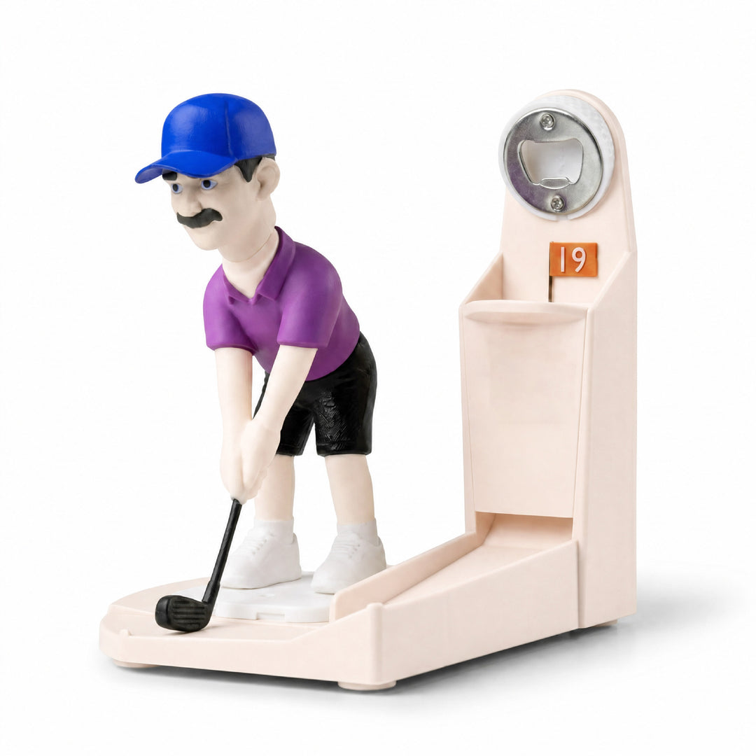 Golf Ball Themed Bottle Opener, Automatic Beer Bottle Opener with Golf Swing Cap Launcher, Fun Golf Gift for Men