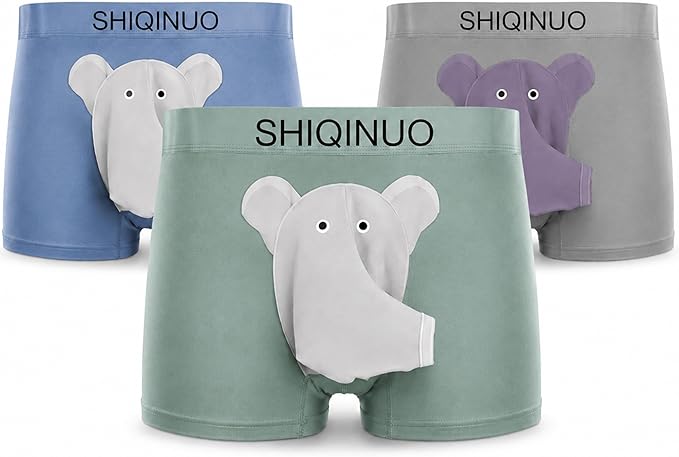 Men's Modal Boxer Briefs 3 Pack, Funny Elephant Trunk Underwear