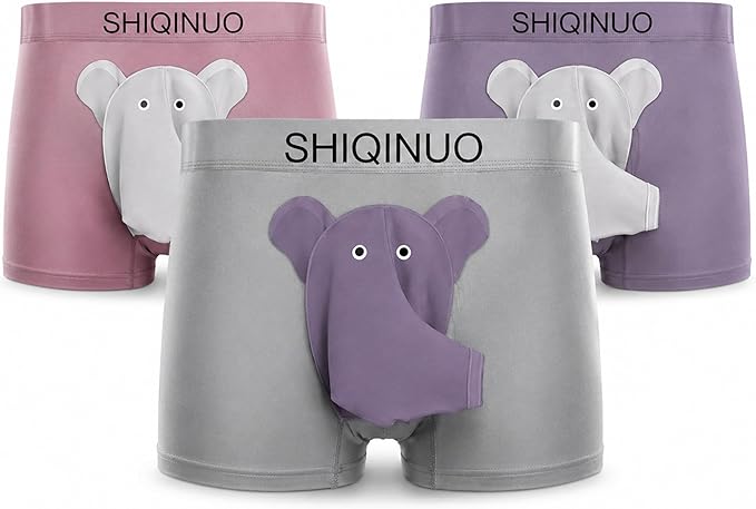 Men's Modal Boxer Briefs 3 Pack, Funny Elephant Trunk Underwear