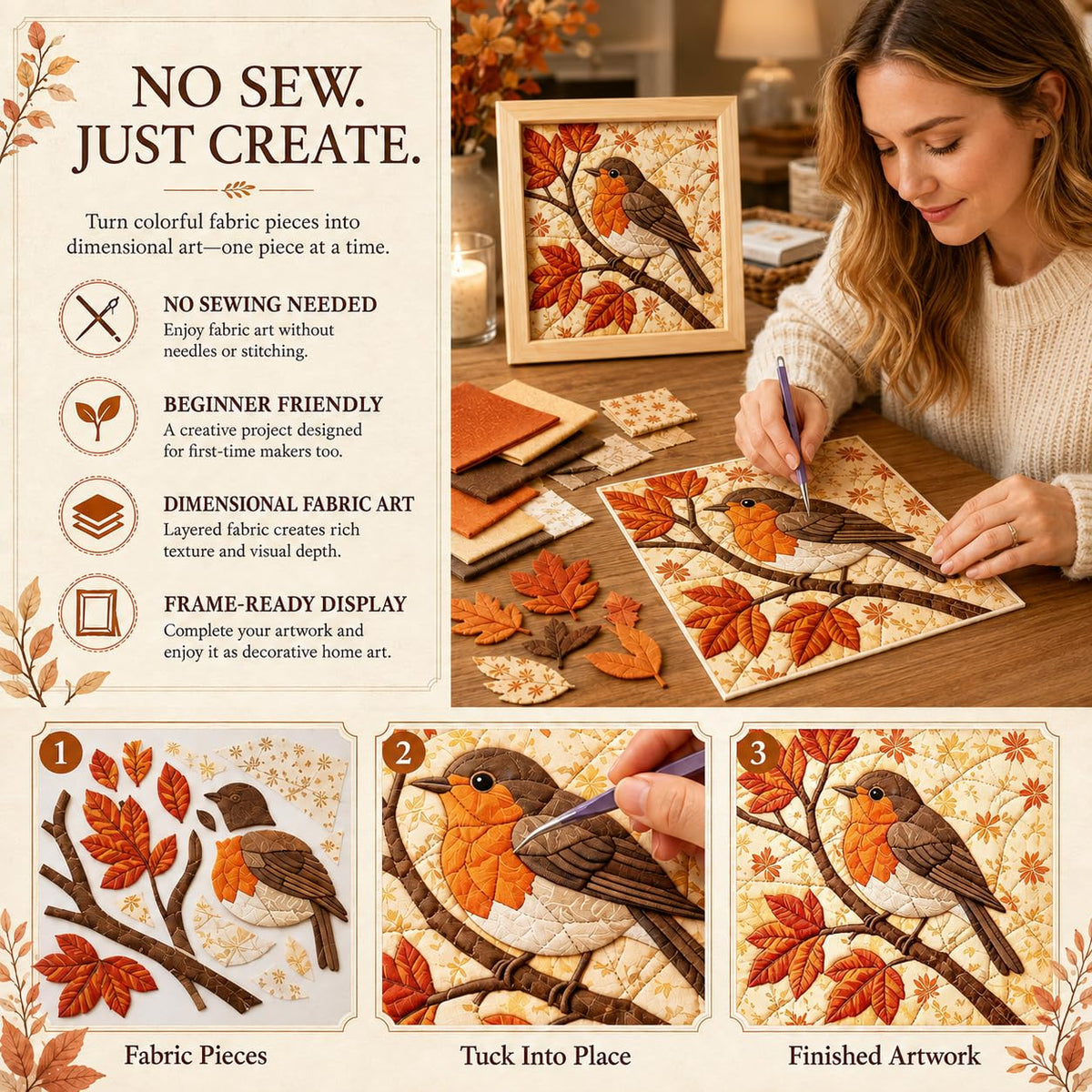 DIY Fabric Art Painting Kit No-Sew Handmade Patchwork