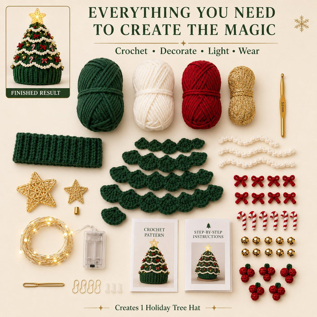 Beginner-Friendly Light-Up Christmas Tree Crochet Hat DIY Kit