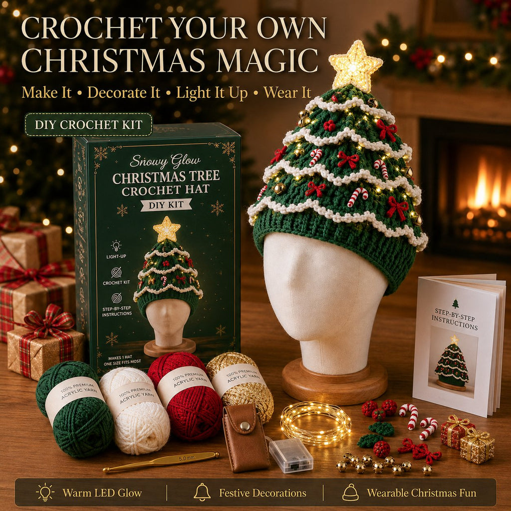 Beginner-Friendly Light-Up Christmas Tree Crochet Hat DIY Kit