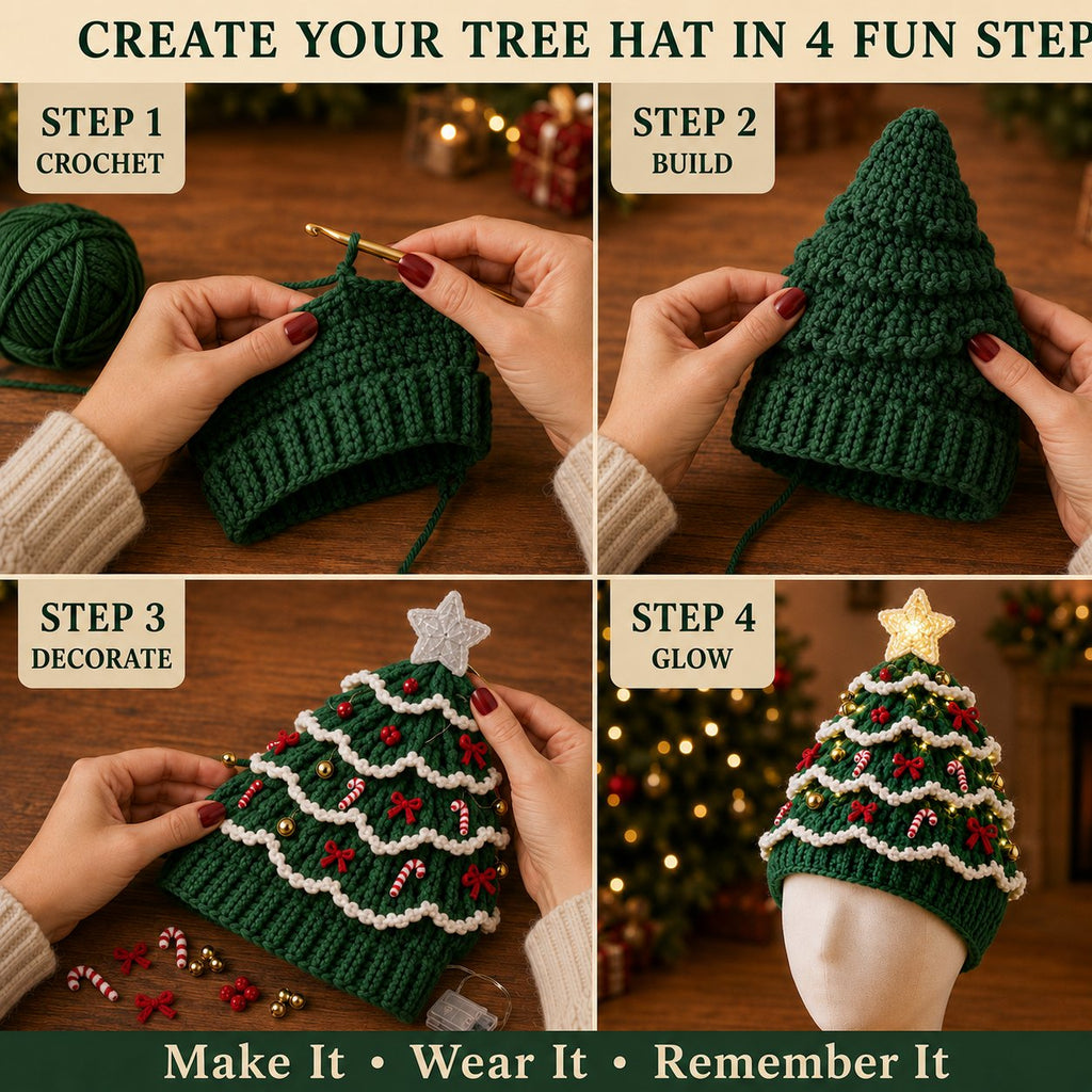 Beginner-Friendly Light-Up Christmas Tree Crochet Hat DIY Kit
