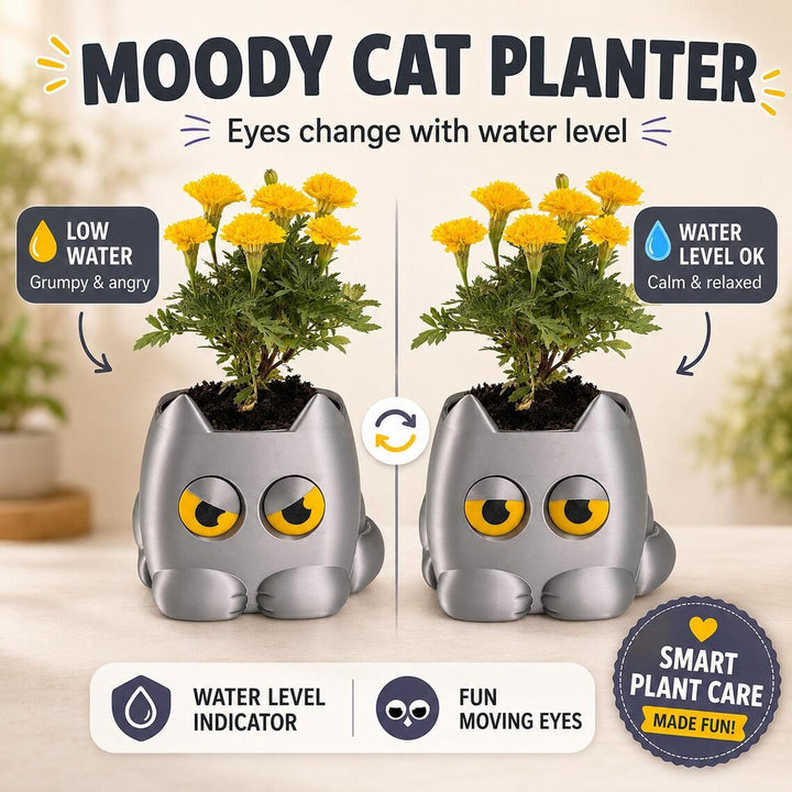 Grumpy Cat Plant Pot | 3D Printed weight Sensing Planter — Eyes Change When You Water It | Funny Cat Gift for Plants Lover