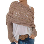 Scarf with Sleeves Knitted Cable Wrap, Multifunctional Knitted Crochet Shrugs