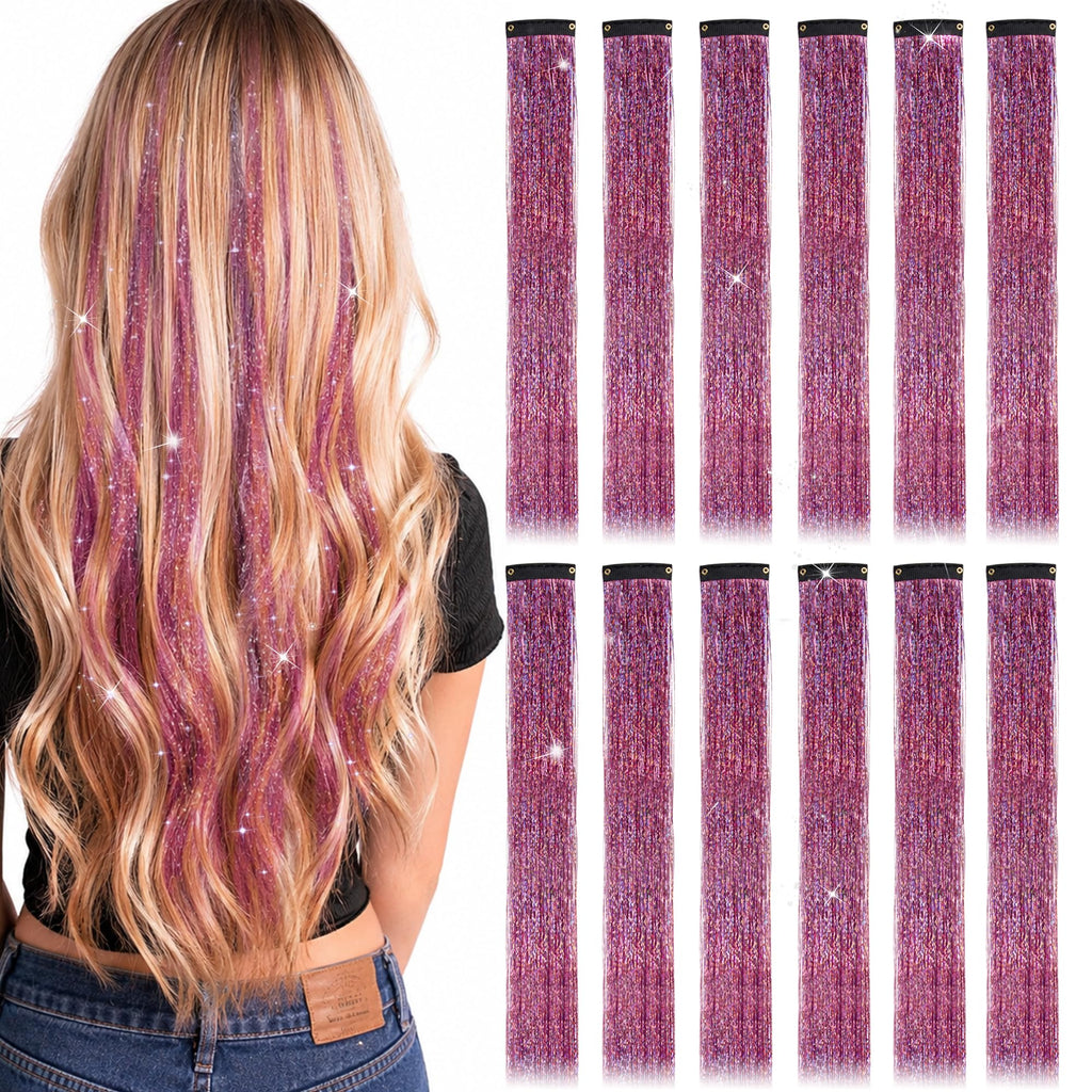 12 Pieces Coloured Clip-In Hair Extensions, Synthetic Long Straight Sequins