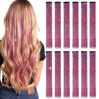 12 Pieces Coloured Clip-In Hair Extensions, Synthetic Long Straight Sequins