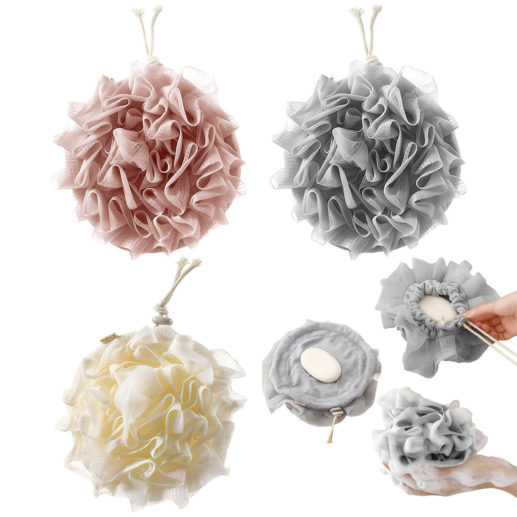 3 PCS Bar Soap Loofah Pouch,  Exfoliation Mesh Shower Ball