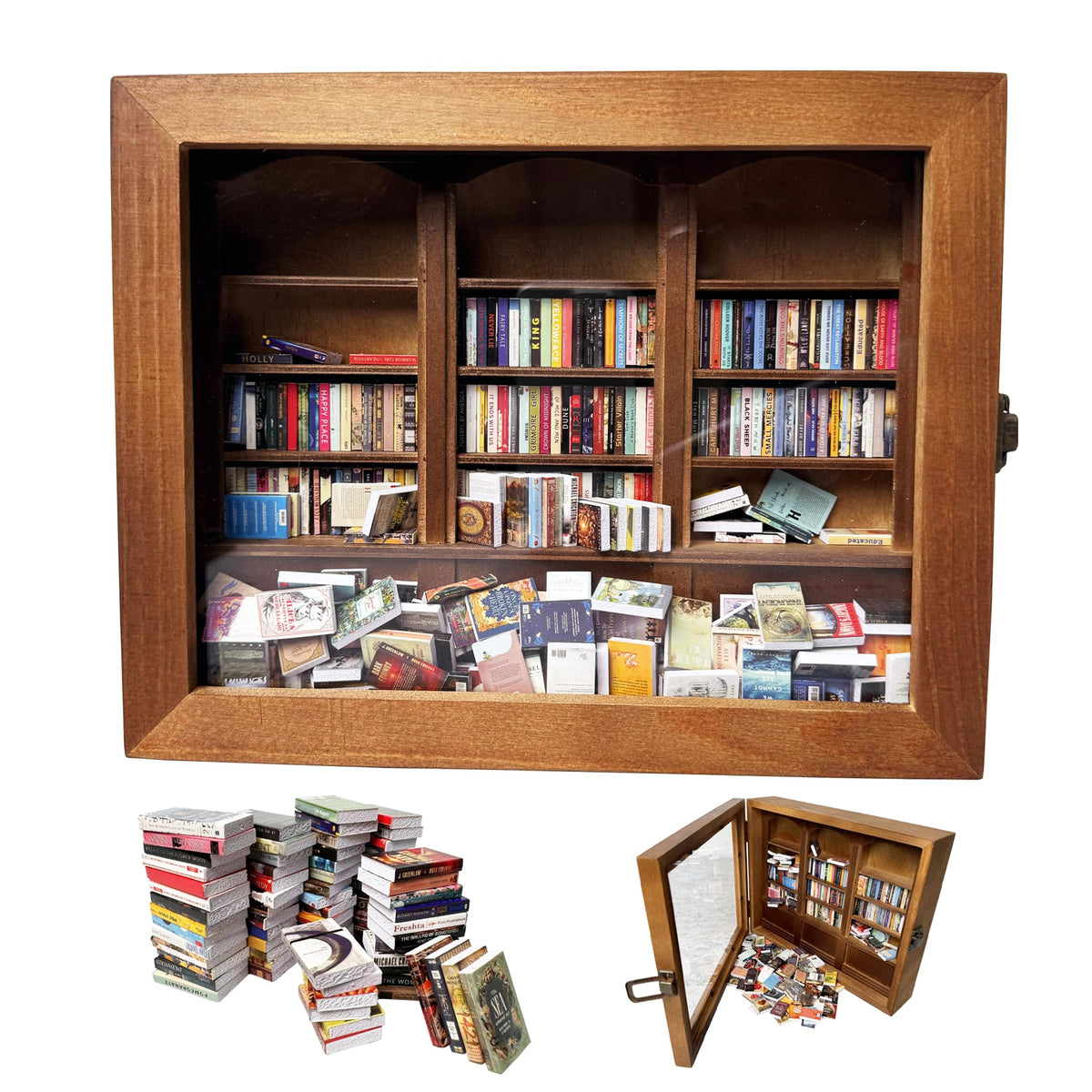 Anxiety Bookshelf Miniature Library, 200 Mini Books