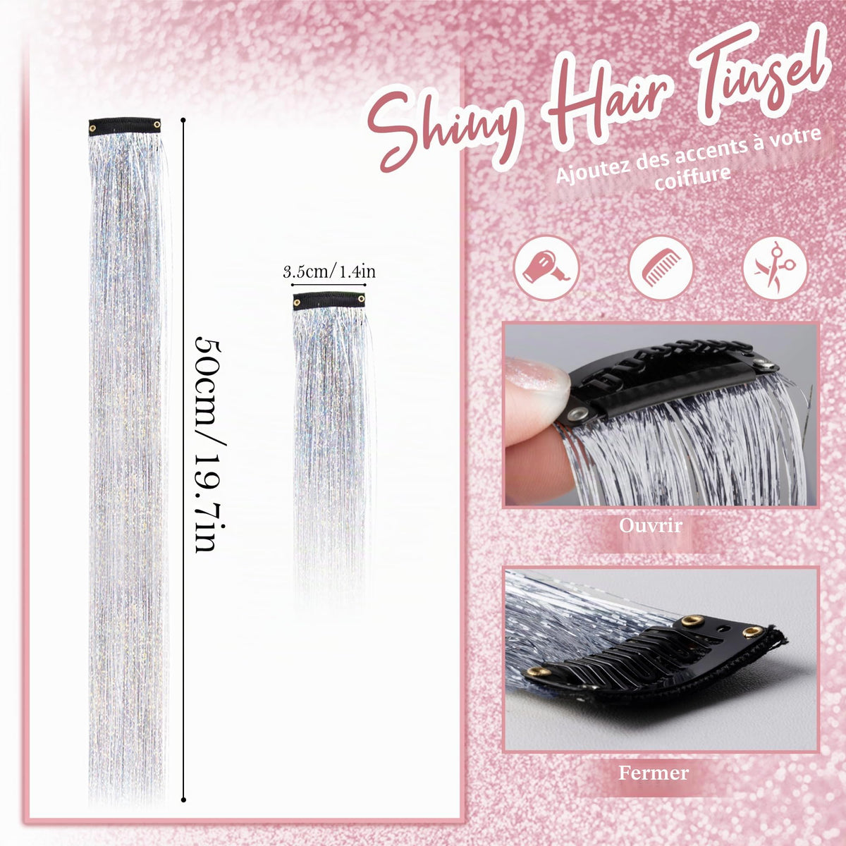 12 Pieces Coloured Clip-In Hair Extensions, Synthetic Long Straight Sequins