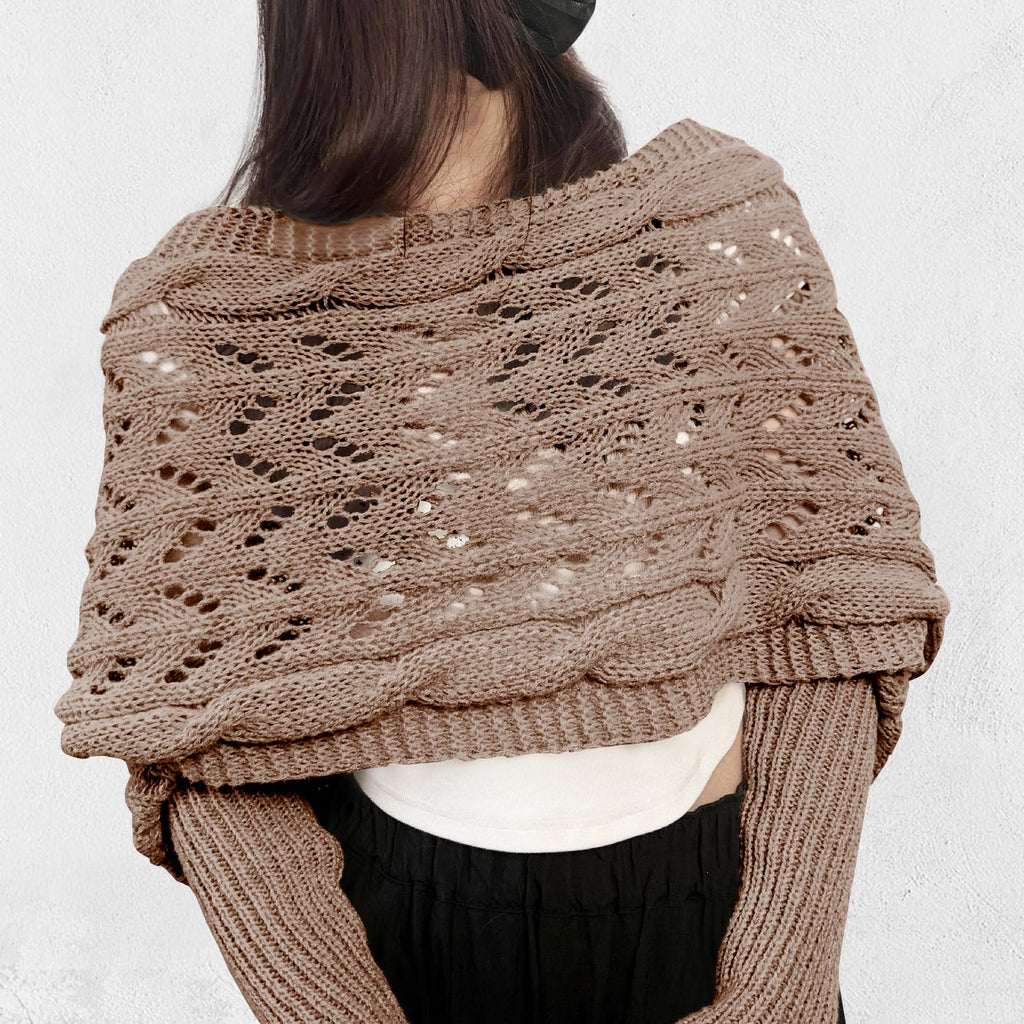 Scarf with Sleeves Knitted Cable Wrap, Multifunctional Knitted Crochet Shrugs