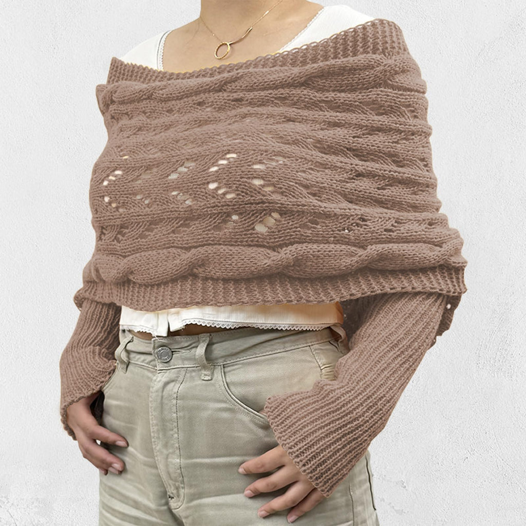 Scarf with Sleeves Knitted Cable Wrap, Multifunctional Knitted Crochet Shrugs