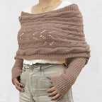 Scarf with Sleeves Knitted Cable Wrap, Multifunctional Knitted Crochet Shrugs