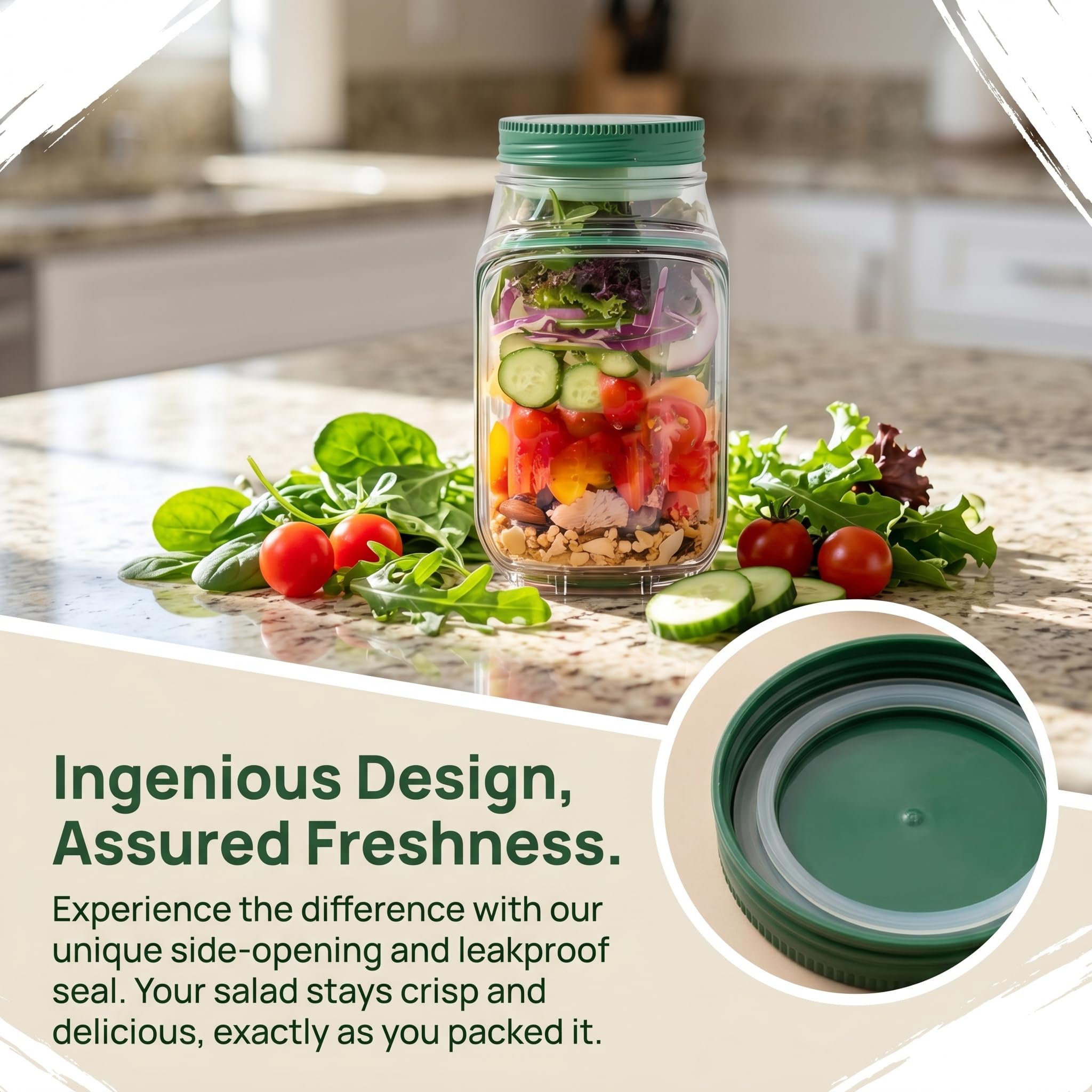 Salad Jar with Side Opening Leakproof Mason Jar Salad Container