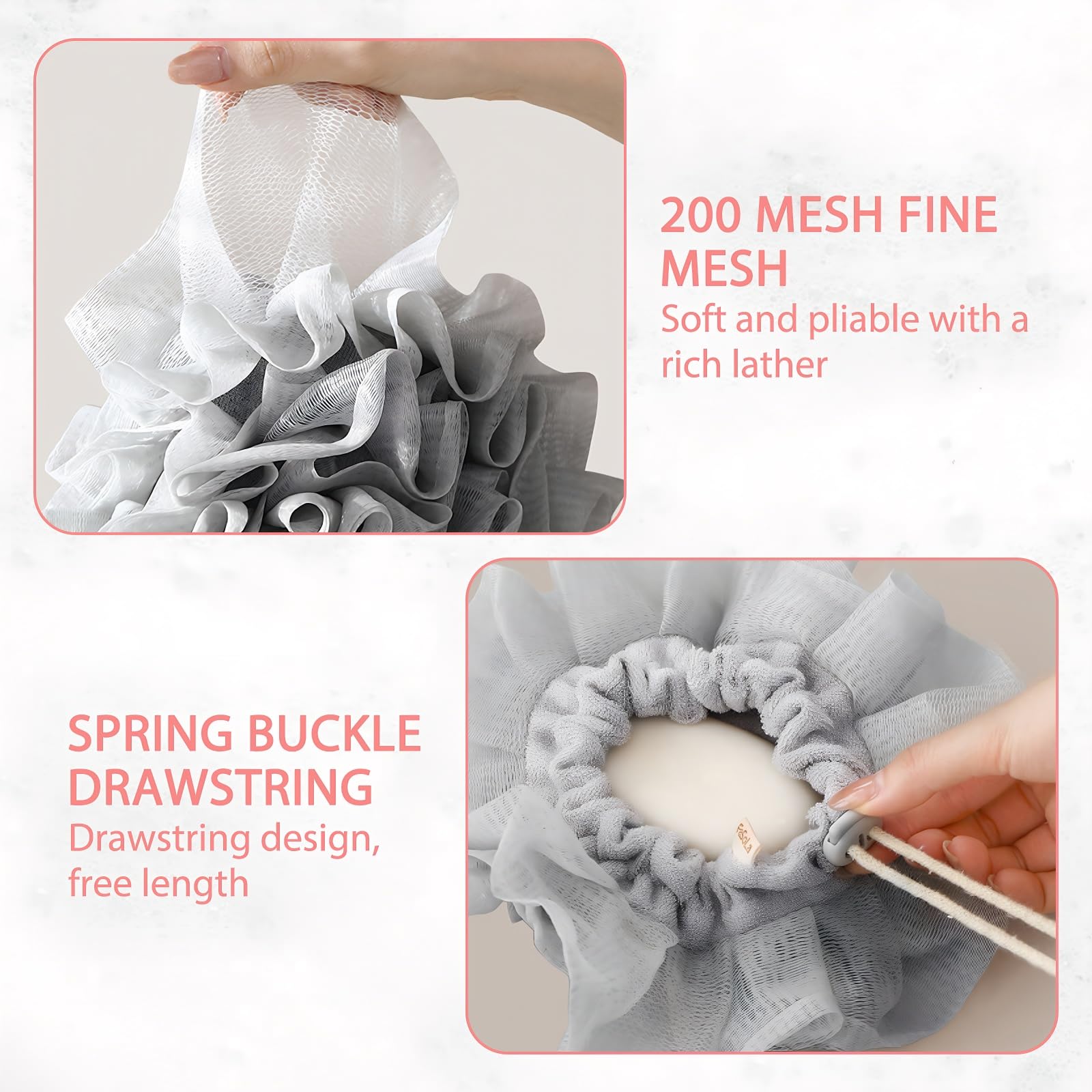 3 PCS Bar Soap Loofah Pouch,  Exfoliation Mesh Shower Ball