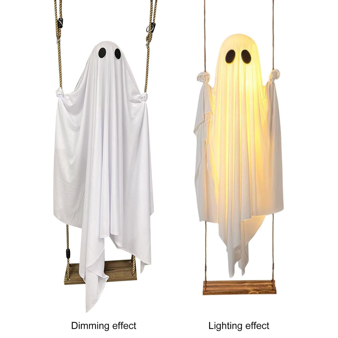 👻👻Halloween Decorations Outdoor, 5FT Large Hanging Ghost Swing with Remote Control String Lights👻👻