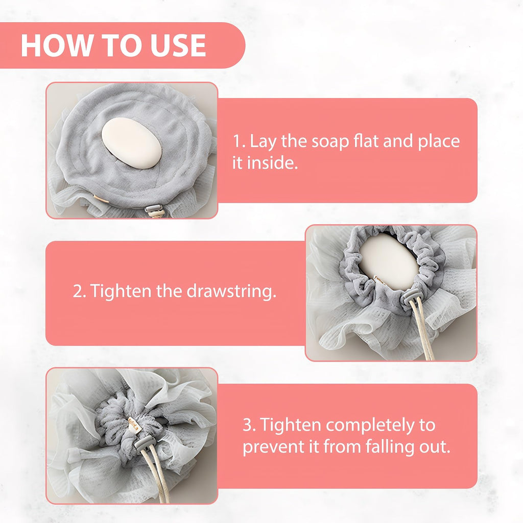 3 PCS Bar Soap Loofah Pouch,  Exfoliation Mesh Shower Ball