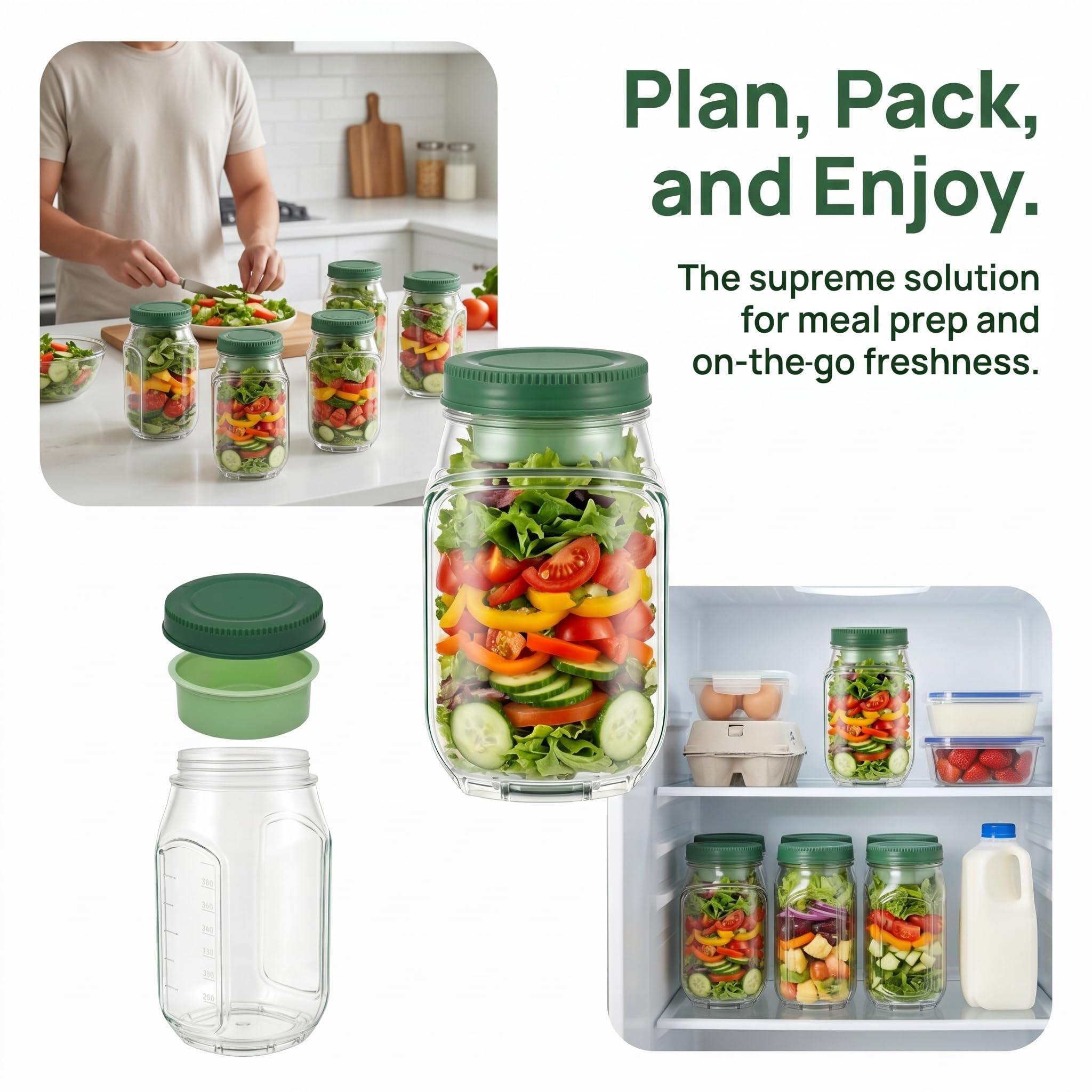 Salad Jar with Side Opening Leakproof Mason Jar Salad Container