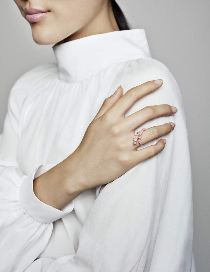 Pink Peach Blossom Flower Branch Open Ring
