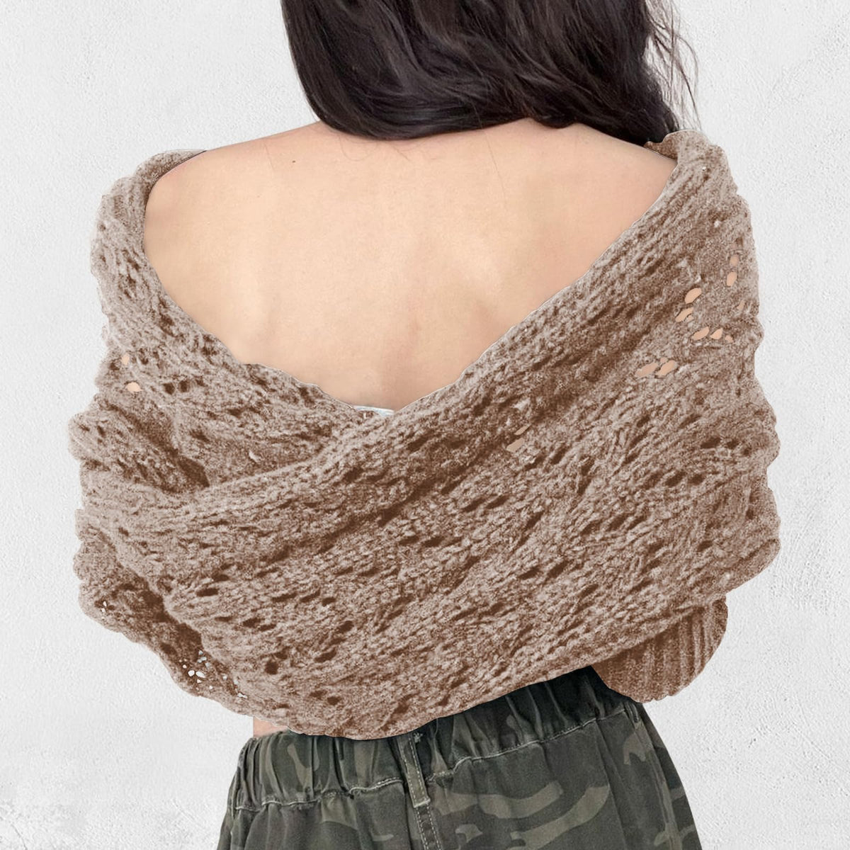 Scarf with Sleeves Knitted Cable Wrap, Multifunctional Knitted Crochet Shrugs