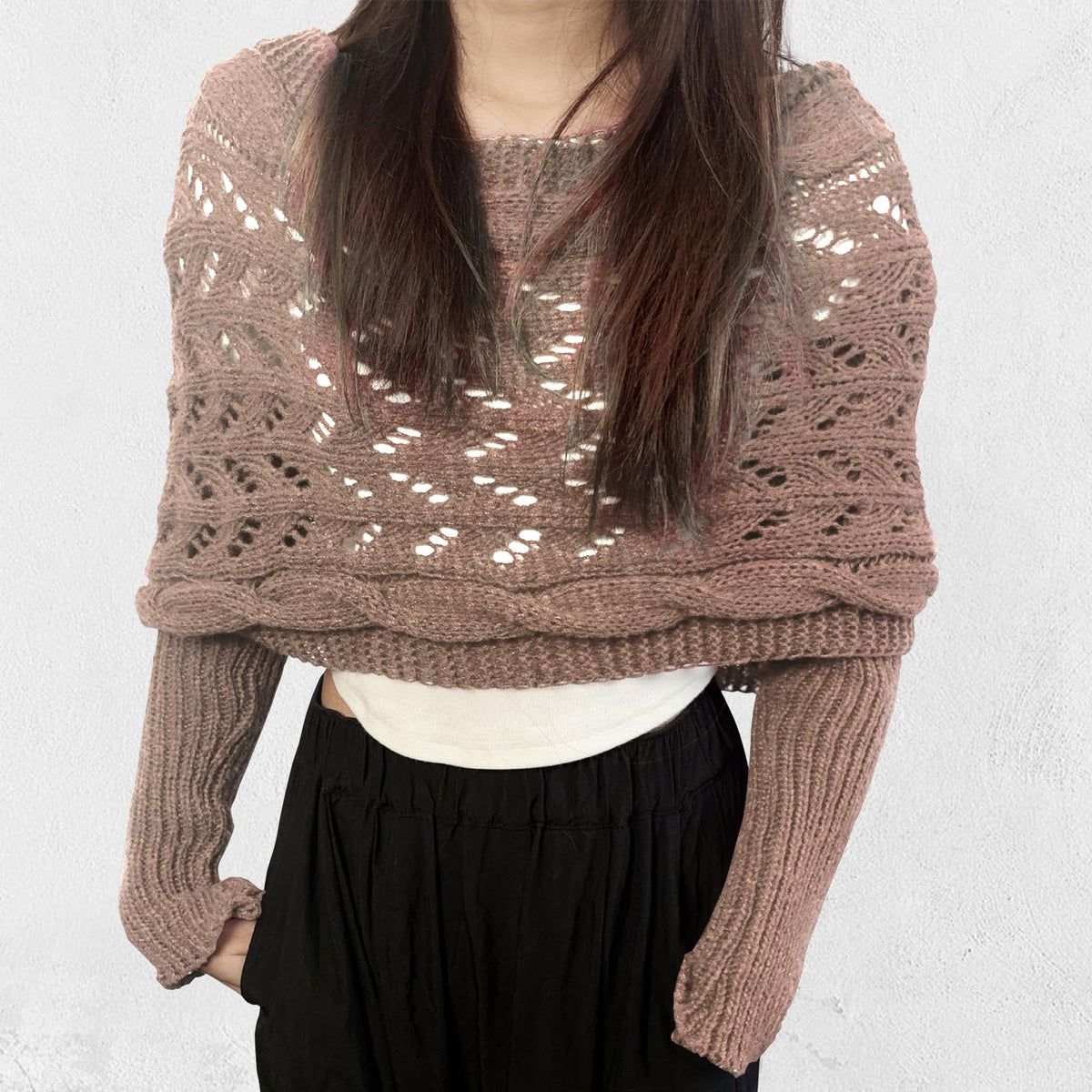 Scarf with Sleeves Knitted Cable Wrap, Multifunctional Knitted Crochet Shrugs