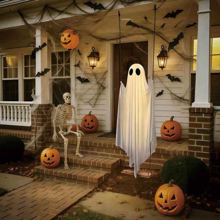 👻👻Halloween Decorations Outdoor, 5FT Large Hanging Ghost Swing with Remote Control String Lights👻👻