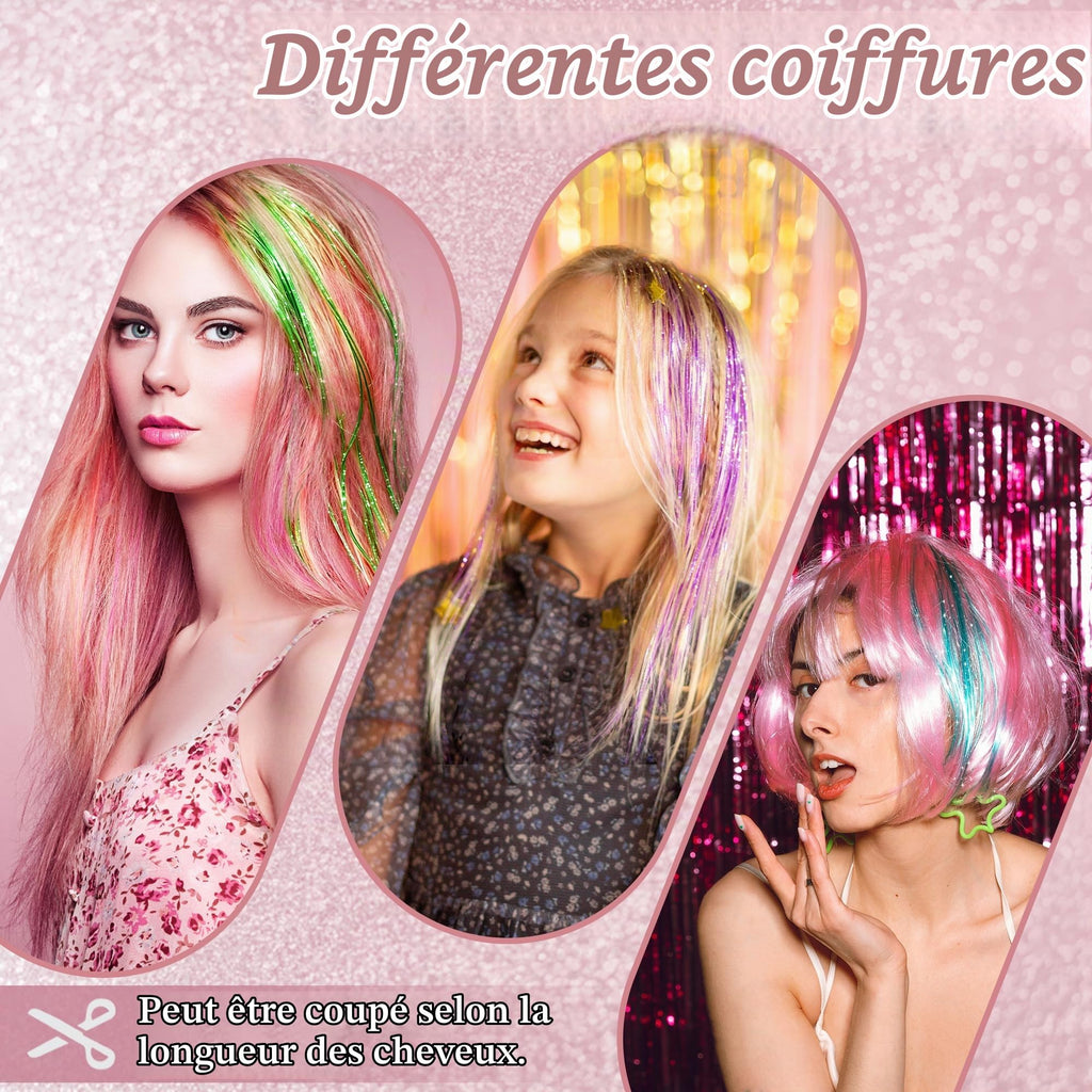 12 Pieces Coloured Clip-In Hair Extensions, Synthetic Long Straight Sequins