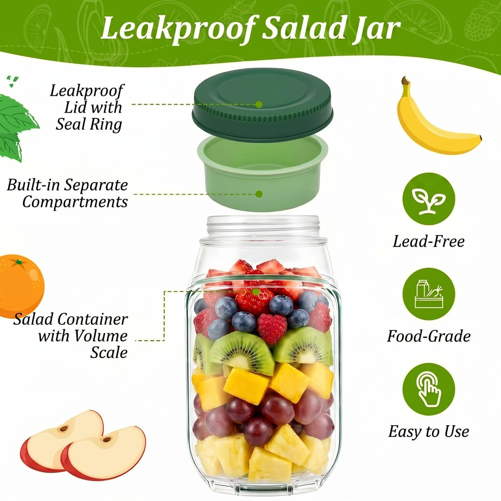 Salad Jar with Side Opening Leakproof Mason Jar Salad Container