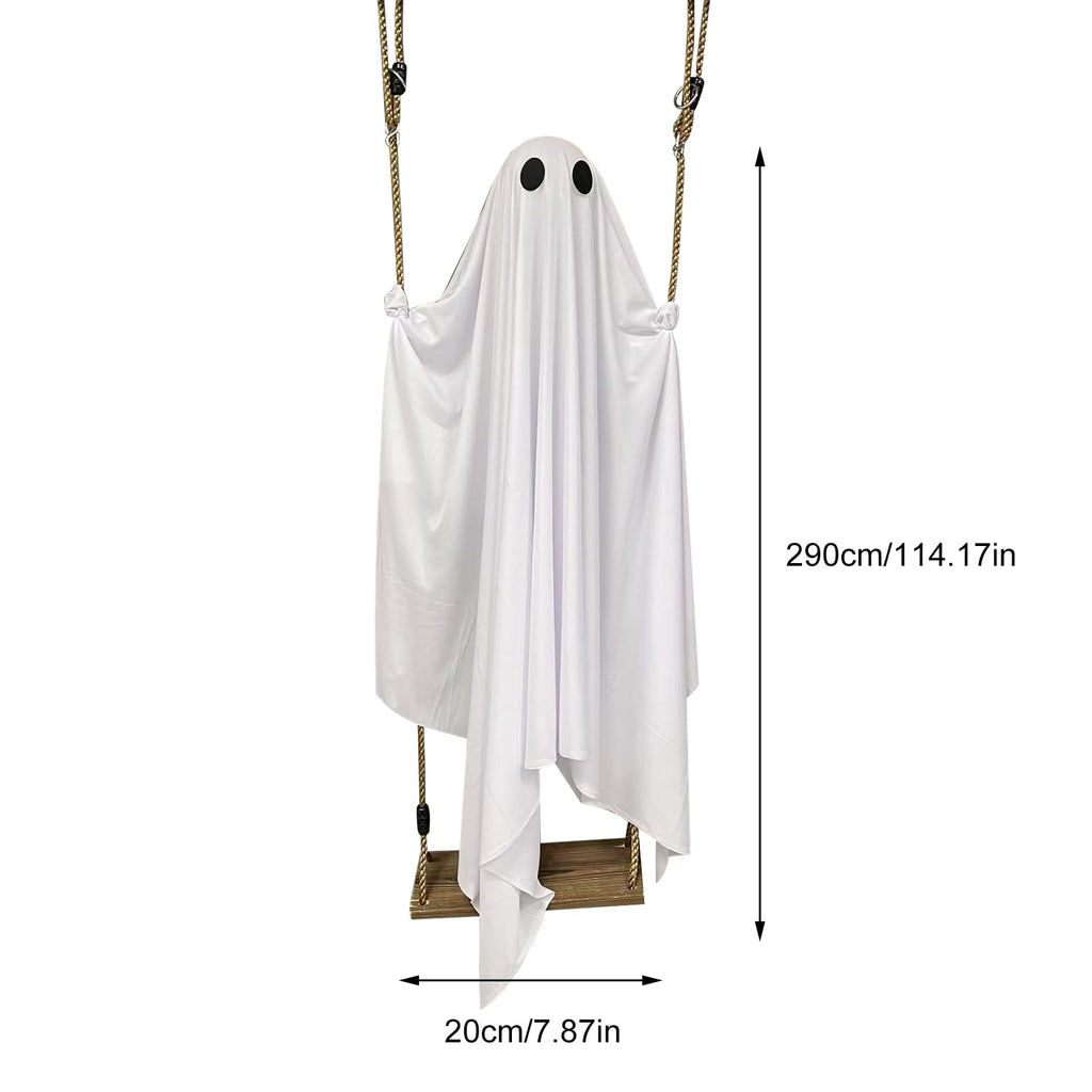 👻👻Halloween Decorations Outdoor, 5FT Large Hanging Ghost Swing with Remote Control String Lights👻👻