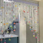 Handmade Crochet Spring Flower Door Curtain | Boho Floral Tassel Curtain for 80cm Doorways